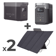 Kit de Estación de Energía Portátil 2048Wh + Batería Externa 2048Wh + 2 Paneles Solares Flexibles 400W (4096Wh, 800W Totales)