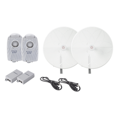 Kit de 2 radios B5X con antenasTXPD34B5X de (34 dBi), rango de frecuencia extendida (4.9 a 6.4 GHz),  incluye inyector POE, cable de alimentación y  para alineación, distancia de hasta 40 km