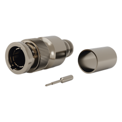Conector BNC Macho en 75 Ohm, Anillo Plegable para Cable RG-11/U Grupo R1, Níquel/ Oro/ Teflón.