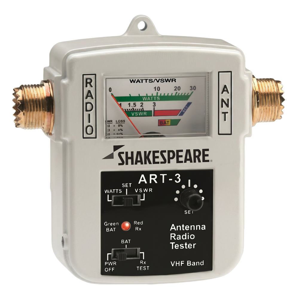 Probador de Antena y Radio SHAKESPEARE ART-3 / Mide Recepción, Potencia y VSWR / 155-158 MHz / Escala 0-30 W / Conectores SO-239 / Portátil a Batería 12 V