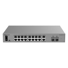 Switch Smart Cloud Managed PoE+ Capa 2 / 20 Puertos Gigabit / 16 Puertos PoE+ 250 W / 2 SFP 1G / Switching 40 Gbps / Forwarding 29.76 Mpps / Protección 6 kV / Gestión Cloud Ruijie / Metal / Rack