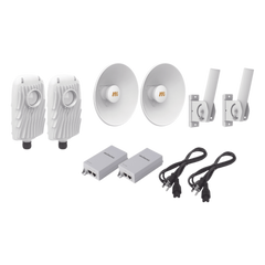 Kit de 2 radios B5X con kit de antenas (20dBi), rango de frecuencia extendida (4.9 a 6.4 GHz),  incluye inyector POE, cable de alimentación y 2 FLEXIMOUNT-XL para alineación, distancia de hasta 8 km