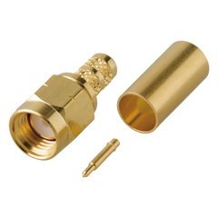Conector SMA Macho de Rosca Izquierda, Anillo Plegable para Cable RG-58/U, Oro/ Oro/ Teflón.