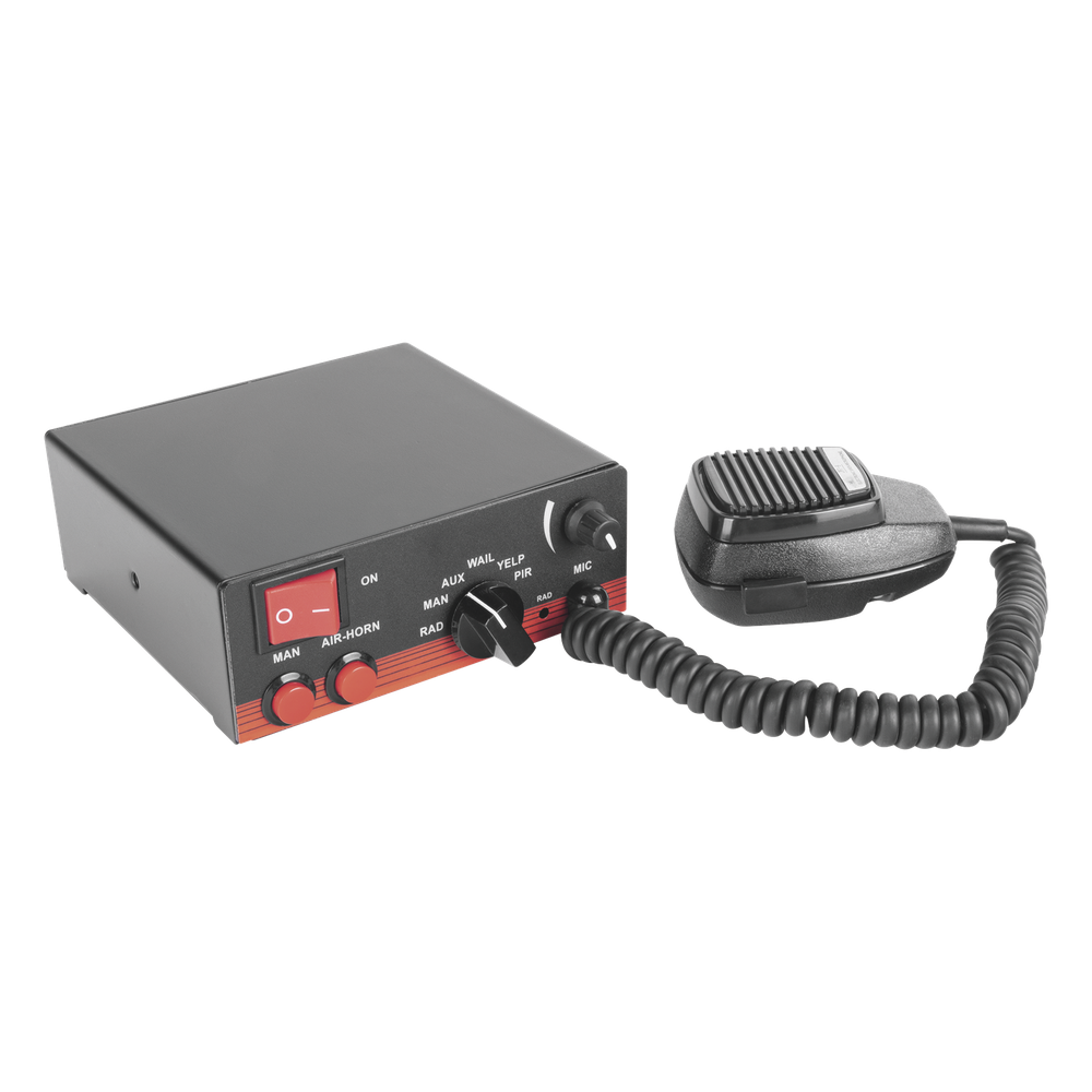 Sirena Vehicular de 200W de Potencia, Con Switch Giratorio de 6 posiciones, Micrófono de Uso Rudo e Interconexión a Radio