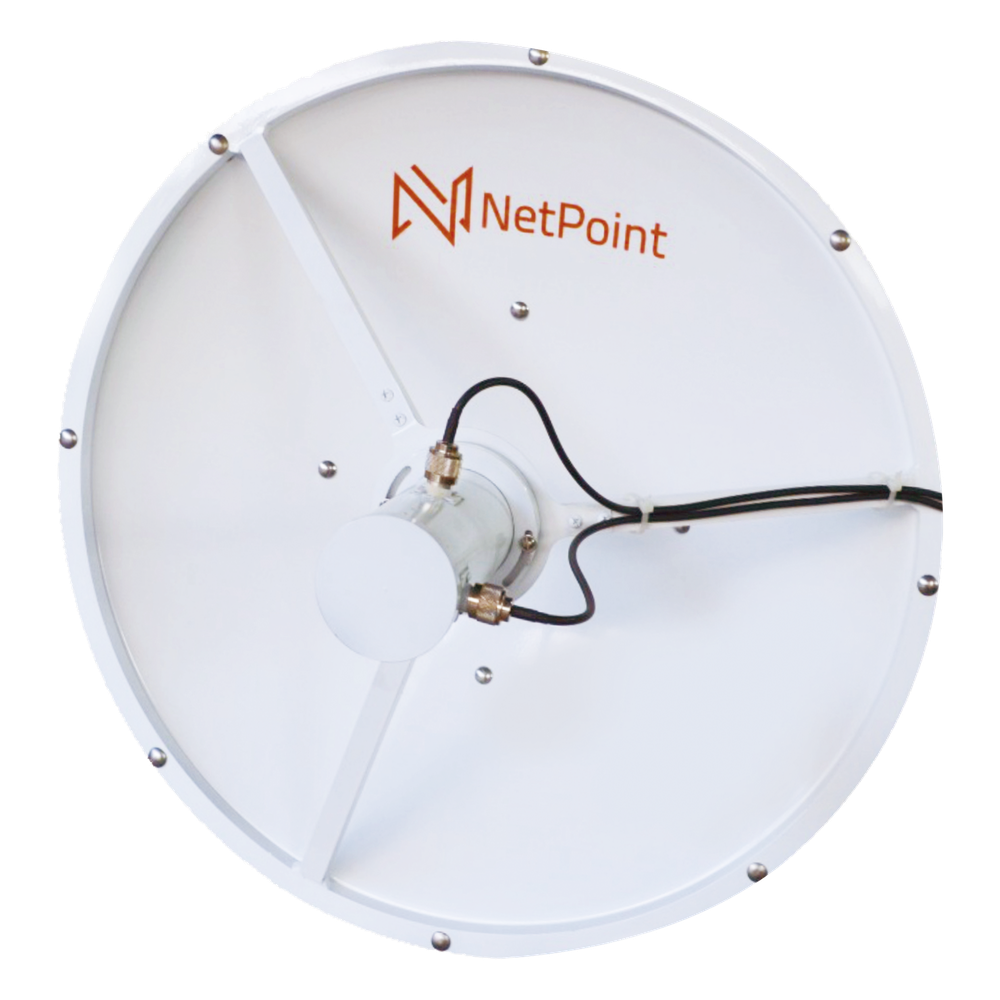 Antena blindada de alto rendimiento de 2 ft, 3.3-3.9 GHz, Ganancia 26 dBi, Conectores N-hembra.