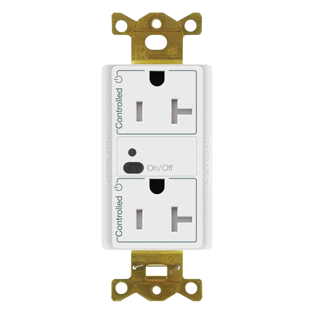 Receptáculo inalámbrico de 20 A tipo split con un contacto controlado y uno de alimentación continua, tecnología Clear Connect, para sistema Vive de Lutron, color blanco