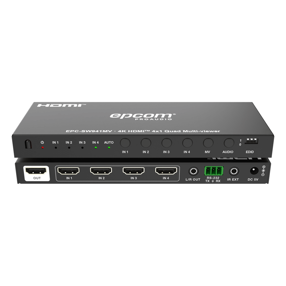 Multivisor HDMI 4x1 | 4K@30Hz | Vista Cuádruple | Cambio Automático/Manual | Control IR