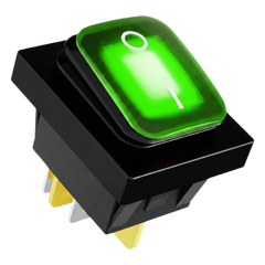 Interruptor tipo Switch con Led Color Verde / IP65 / Diseño Industrial / NO, COM, NC / Terminales tipo F1