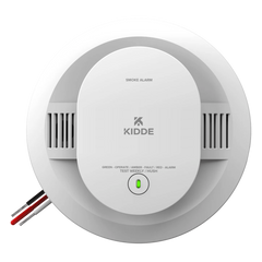 Detector de humo fotoeléctrico alámbrico 120 V CA con respaldo de baterías AA, interconexión hasta 24 dispositivos, paquete de 6