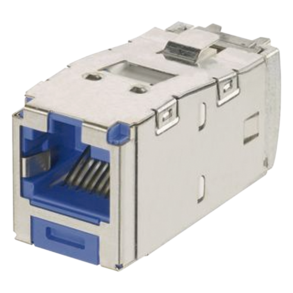 Conector Jack RJ45 Blindado, Llaveado Azul, Estilo TG, Mini-Com, Categoría 6A, de 8 Posiciones y 8 Cables, Color Azul