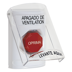 Botón de Apagado de Ventilación, Texto en Español, Tapa Protectora de Policarbonato Súper Resistente, Girar para restablecer
