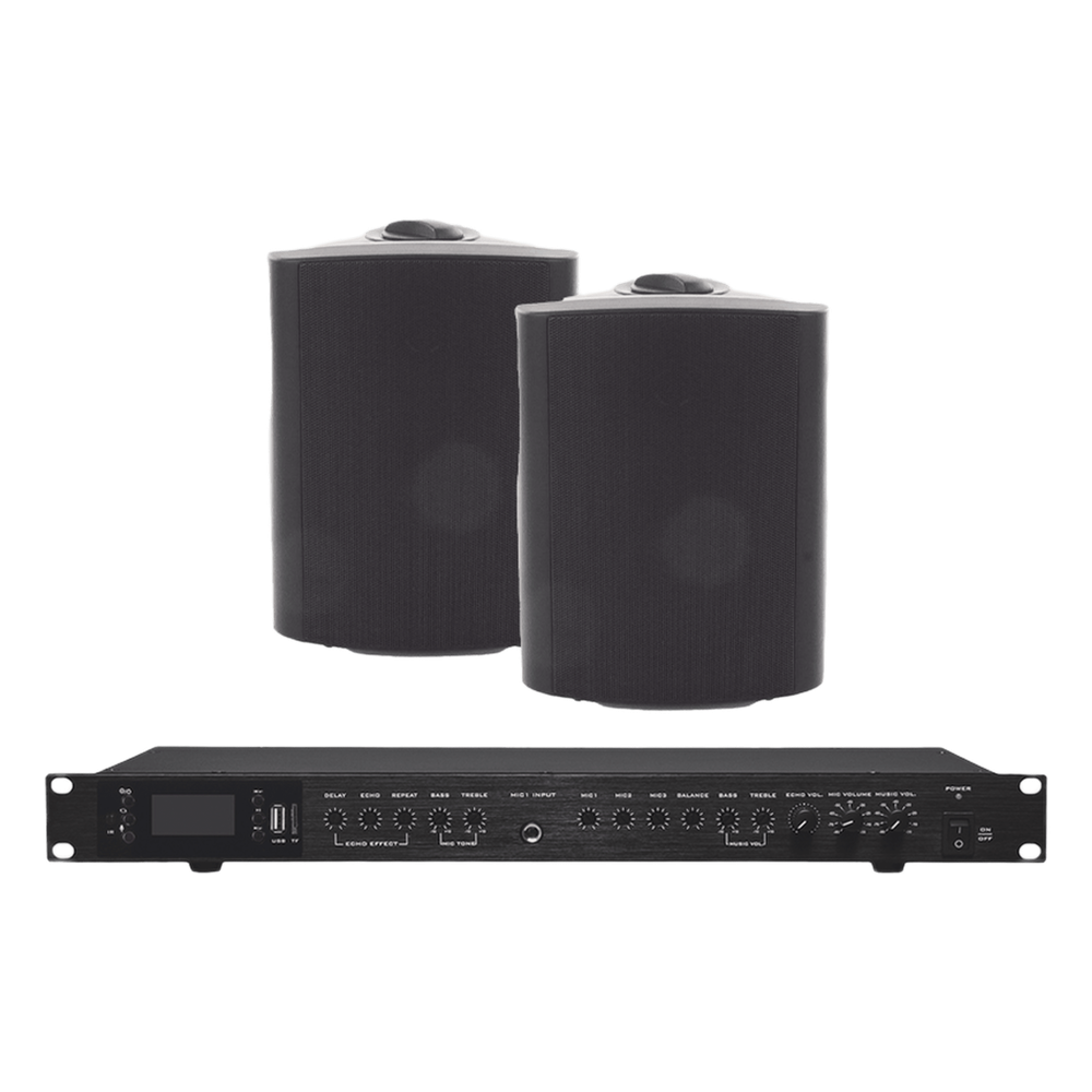 Amplificador de Audio con 2 Bocinas OL-5BK | 2 x 60W | Baja Impedancia 4 - 8&Omega; | Reproductor Bluetooth, USB, SD | Efectos Integrados Delay, Echo, Repeat