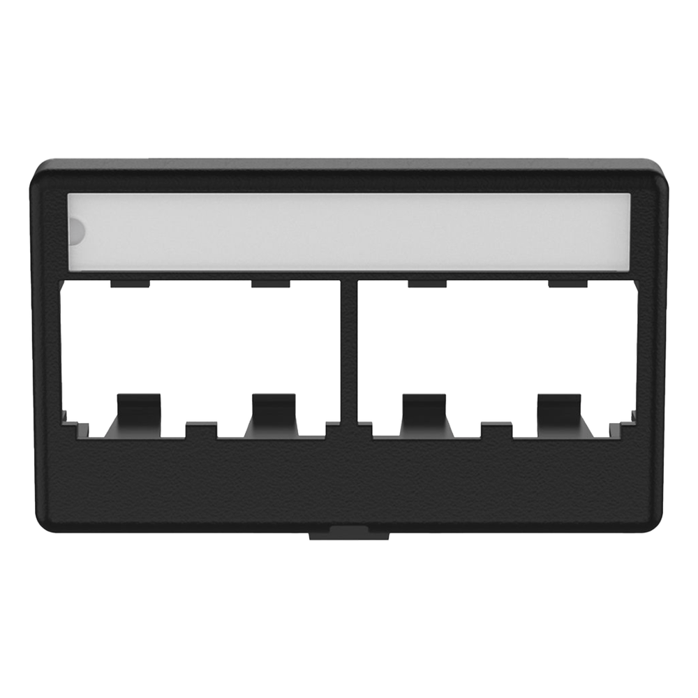 Placa de Mobiliario Modular Estándar, Salidas Para 4 Puertos Mini-Com, Con Espacio Para Etiquetas, Color Negro