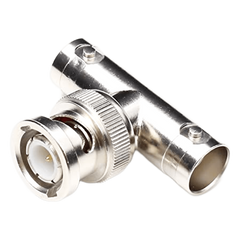 Adaptador en T para 75 Ohm de Conector BNC Macho a Doble BNC Hembra, Níquel/ Oro/ Teflón.
