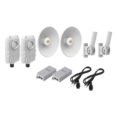 Kit de 2 radios B5X con kit de antenas de (25 dBi), rango de frecuencia extendida (4.9 a 6.4 GHz),  incluye inyector POE, cable de alimentación y 2 FLEXIMOUNT-XL para alineación, distancia de hasta 10 km