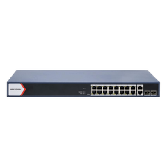 Switch PoE+ / Administrable / 16 puertos 1000 Mbps PoE+ / 2 Puertos 1000 Mbps Uplink / 2 Puertos SFP de Uplink /  Configuración Nube Hik-Partner Pro / Modo Extendido hasta 300 metros / 230 W