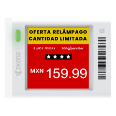 Etiqueta Electrónica de Estantería ESL 1.5" / Pantalla EPD Gráfica Matriz de Puntos 152x152 píxeles / 4 Colores (Negro Blanco Rojo Amarillo) / BLE 5.0 con Encriptación AES-128 / Autonomía 3 Años con 4
