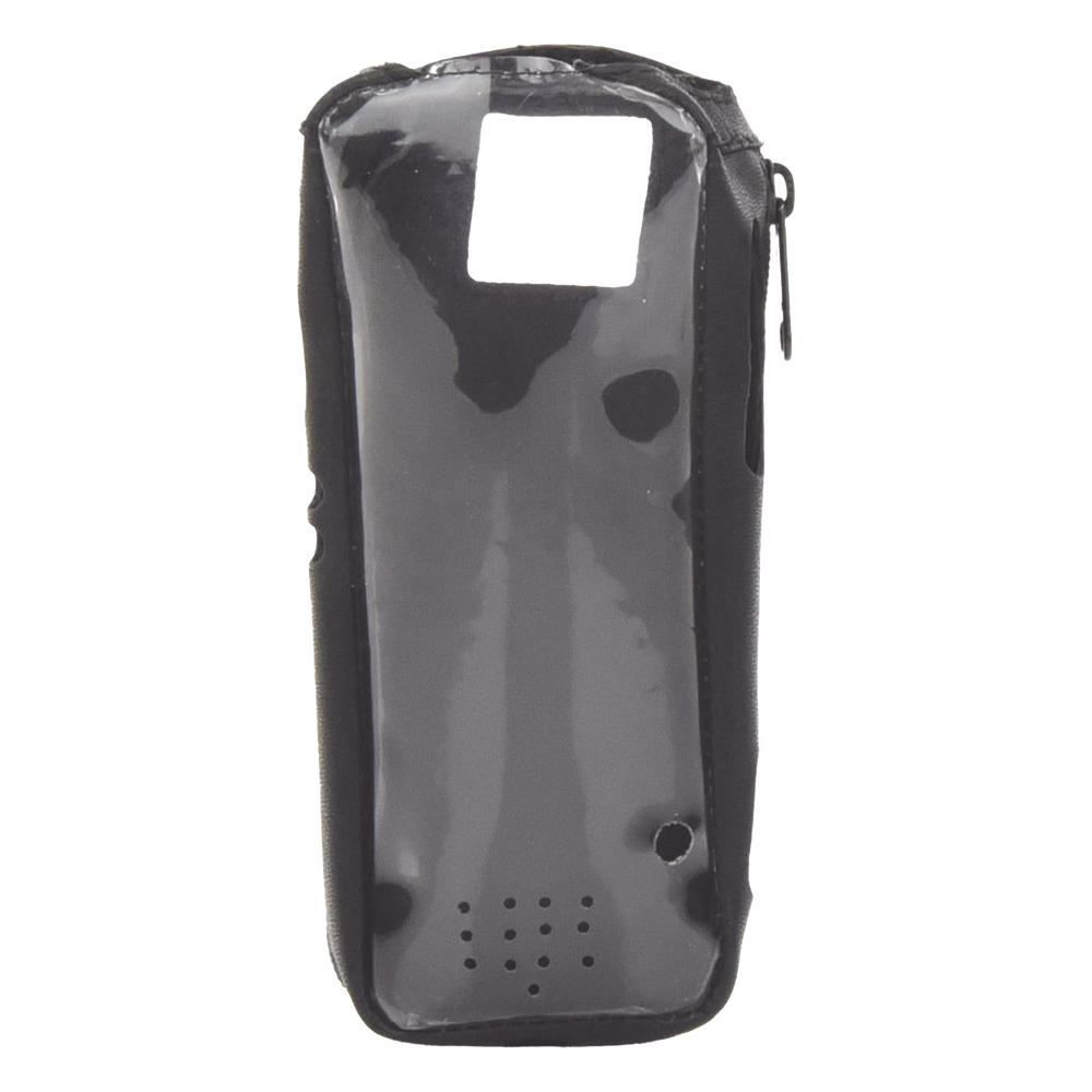 Funda Reforzada en Piel para Cinto, con Cierre y Amplio Visor Frontal Transparente para Radios Aéreos IC-A25.