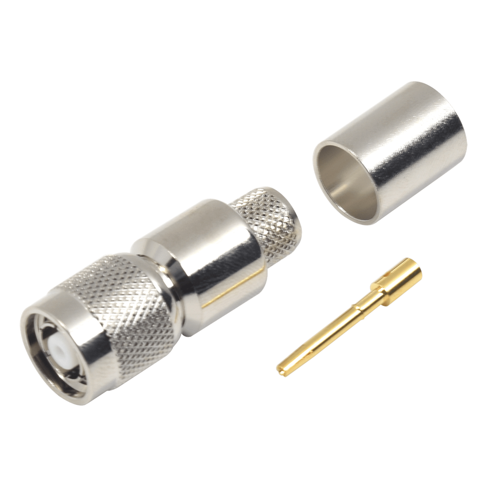 Conector TNC Macho Inverso, Anillo Plegable para ensamblar en cables RG-8/U, LMR-400, Níquel, Oro, Teflón