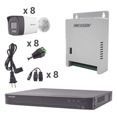 Kit Audio Bidireccional TurboHD 4K-3K / DVR 8 Canales 4K / 8 Cámaras Bala (Exterior) con Bocina y Microfóno Integrado 3K / 1 Fuentes de Poder / Accesorios