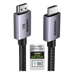 Cable HDMI 2.1 de 8K@60Hz | 3 metros | 48Gbps | HDR10+ | 3D Inversivo| eARC | Dolby ATMOS |   VVR | QMS | QFT | ALLM | 3 modos de Visualización | Certificado HDMI 8K | Niquelado | Nylon Trenzado | Carcasa de Aluminio.
