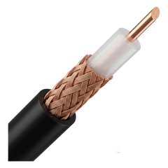 Cable Coaxial RG58/U | Bobina de 50 metros | Conductor Cobre 20 AWG | Malla 95% | Impedancia 53 &Omega; | Atenuación 55.9 dB/100m @ 1000 MHz | Certificación UL & ETL
