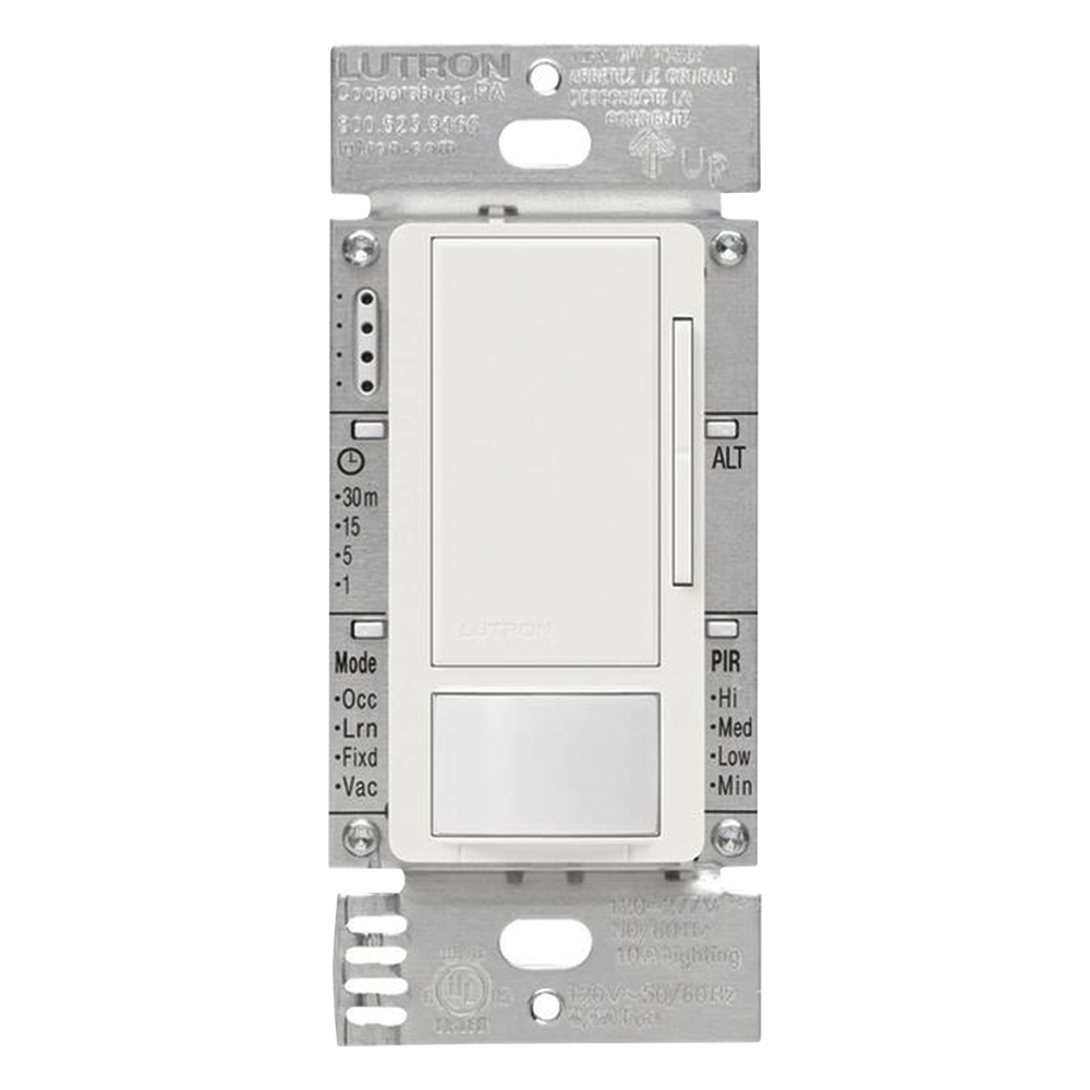 Atenuador 0-10 V con sensor de presencia Maestro para balastros electrónicos y drivers LED, 120-277 V, 8 A, tecnología XCT, unipolar o 3 vías, color blanco