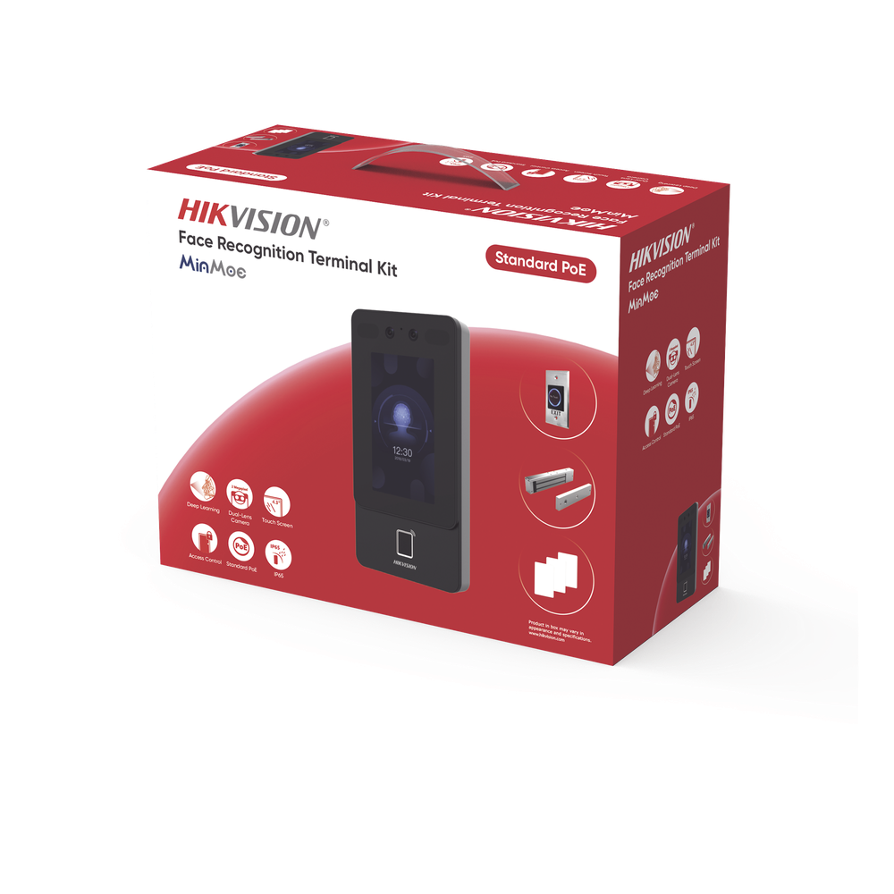 Kit Terminal Reconocimiento Facial / 1500 Rostros + 3000 Huellas + 3000 Tarjetas / Pantalla Táctil 4.3" / 2 MP Gran Angular / PoE + / Alimentación Cerradura / IP65 / Wi-Fi + Audio Bidireccional / Reconocimiento con Mascarilla