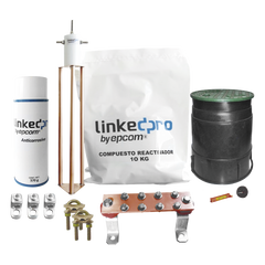 Kit Puesta a Tierra 30A / Electrodo Cobre Electrolítico / Diseño Delta / Filtro Equipotencial / Compuesto 12 kg / Barra Unión + Conectores + Registro