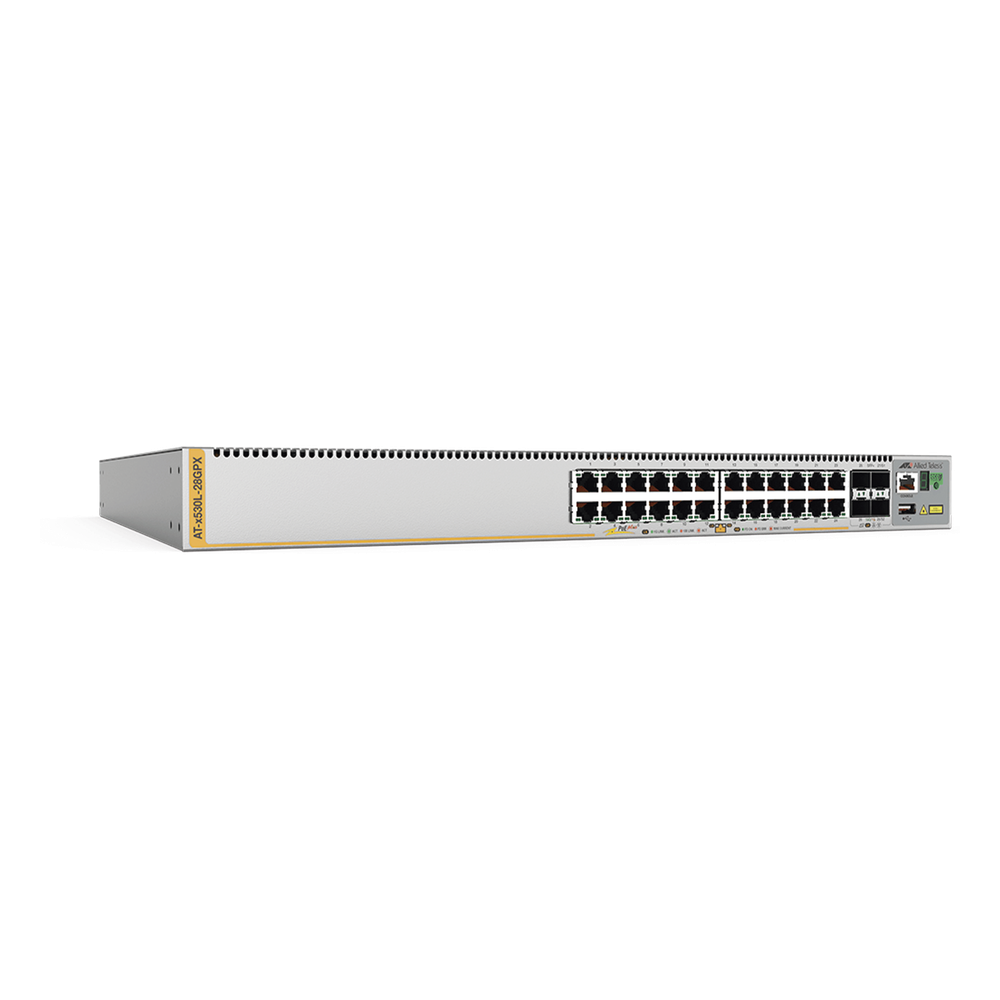 Switch Inteligente Empresarial para Distribución,  PoE+, Stackable, Capa 3, 24 puertos Gbps + 4 puertos SFP+ 10 G, 740 W, Doble fuente PSU, Serie x530L
