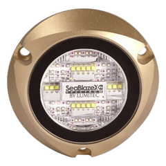 Luz led marina sumergible SeaBlaze X2, emite luz de color blanco y azul de 6000 lúmenes, fabricada en bronce naval con grado de protección IP68.