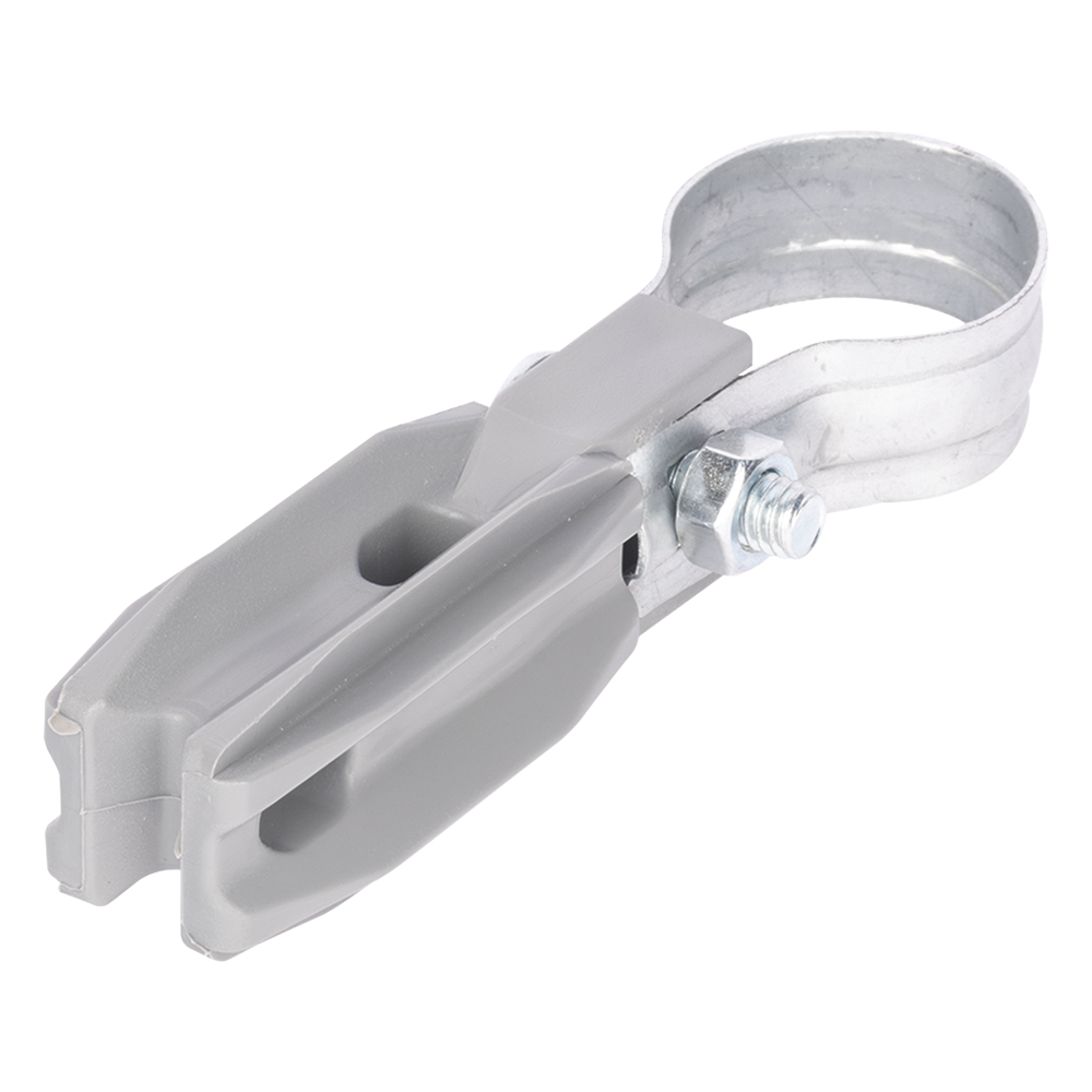 Aislador de Paso o Esquina con Abrazadera / 1 Pulgada (25 mm) / Resina Virgen 100% / Anti-Arqueo / Acero Galvanizado / Poste Cerco Eléctrico