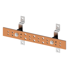 Barra de Tierra para Telecomunicaciones De Cobre Electrochapado / 0.25 x 2.00 x 16.00 pulgadas / 12 Puntos de Conexión / Incluye Soportes y Conectores / Anticorrosivo
