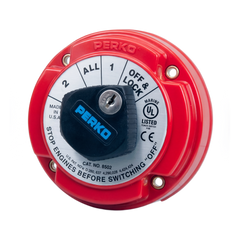 Switch Selector de Batería Marina PERKO 8502 con Llave / 250A Continuos 360A Intermitentes / 6-32 VCC / Selector 1-2-Both-Off / Bloqueo con Llave / Encendido Protegido