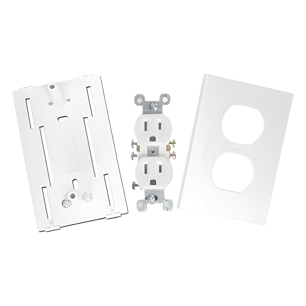 Contacto eléctrico doble, soporte y tapa color blanco de PVC auto extinguible,  para canaleta TEK100 (5591-10200)