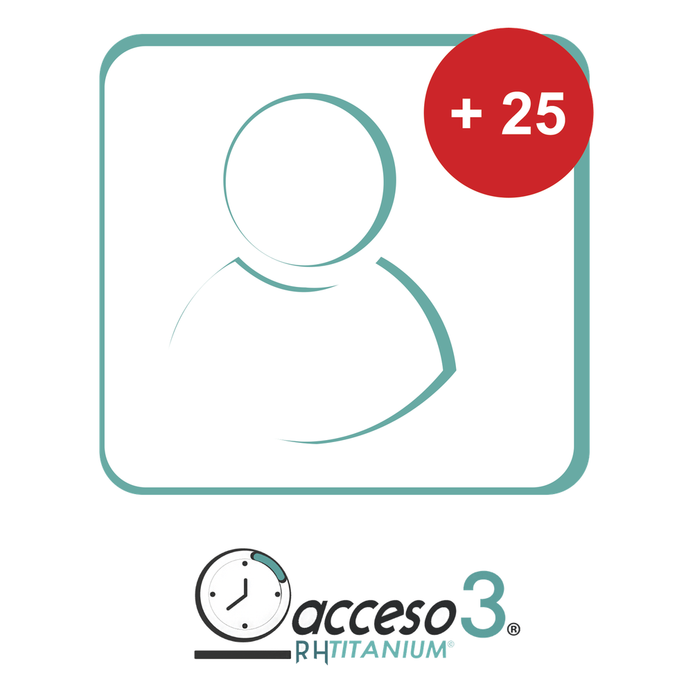 [BAJO PEDIDO] Expansión de 25 Empleados adicionales para Software Acceso3 - TITANIUM / Compatible con NOMINA