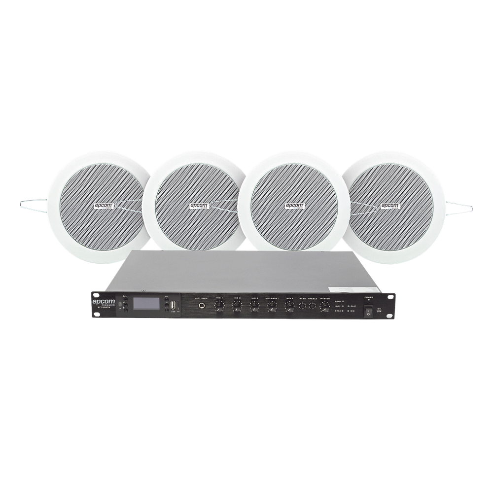 KIT de Amplificador de 120W para Rack | 4 Altavoces de Plafón de 4in | 3 - 6W | Sistema 70/100V