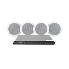 KIT de Amplificador de 120W para Rack | 4 Altavoces de Plafón de 4in | 3 - 6W | Sistema 70/100V