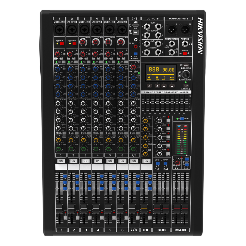 Consola de Mezcla Analógica | 8 Canales | 6 Entradas Mic/Línea | 12 Salidas | DSP Efectos | USB Media | Bluetooth | Montaje en Rack