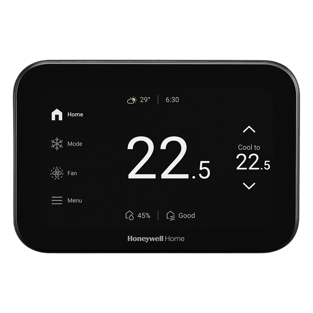 Termostato inteligente con pantalla táctil de 5 pulgadas, control de calidad de aire (IAQ), hasta 4H/2C bomba de calor, Wi-Fi, Bluetooth y Matter, color negro