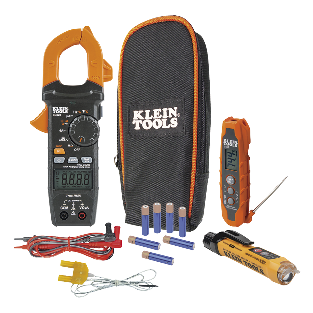 Kit de Prueba Eléctrica HVAC para Aire Acondicionado, Calefacción, Minisplits, etc. Medición de Voltaje CA/CC, Resistencia, Frecuencia, Capacitancia, Diodos, Temperatura, Ciclo, Micro Amperios CC.