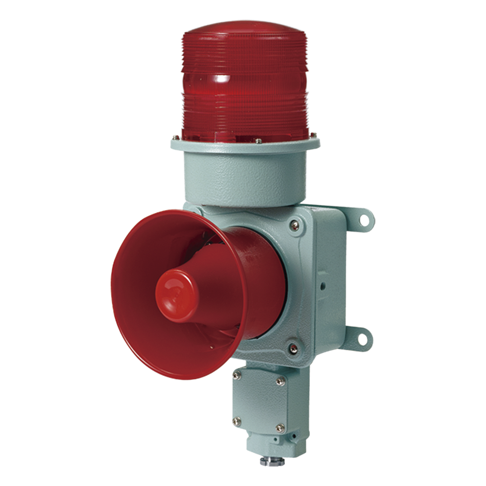 Combinación de baliza LED color roja con sirena electrónica para aplicaciones de la industria pesada  máx.120 dB a 120 VCA