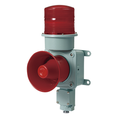 Combinación de baliza LED color roja con sirena electrónica para aplicaciones de la industria pesada  máx.120 dB a 120 VCA