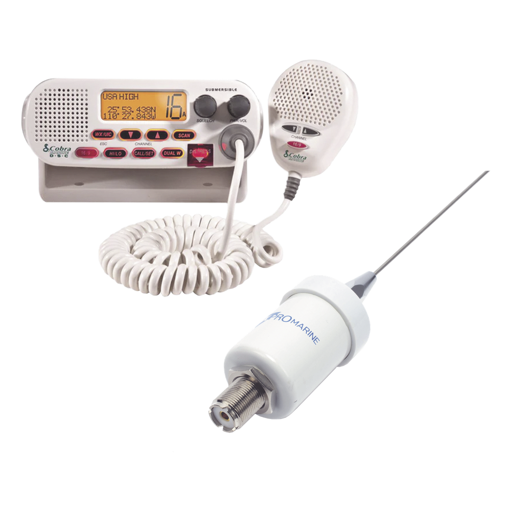 Kit de radio MRF45D | mas antena marina TX-1600-SYS. Incluye cable de 4.5 m con conectores PL-259 instalados y montaje en L