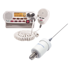 Kit de radio MRF45D | mas antena marina TX-1600-SYS. Incluye cable de 4.5 m con conectores PL-259 instalados y montaje en L