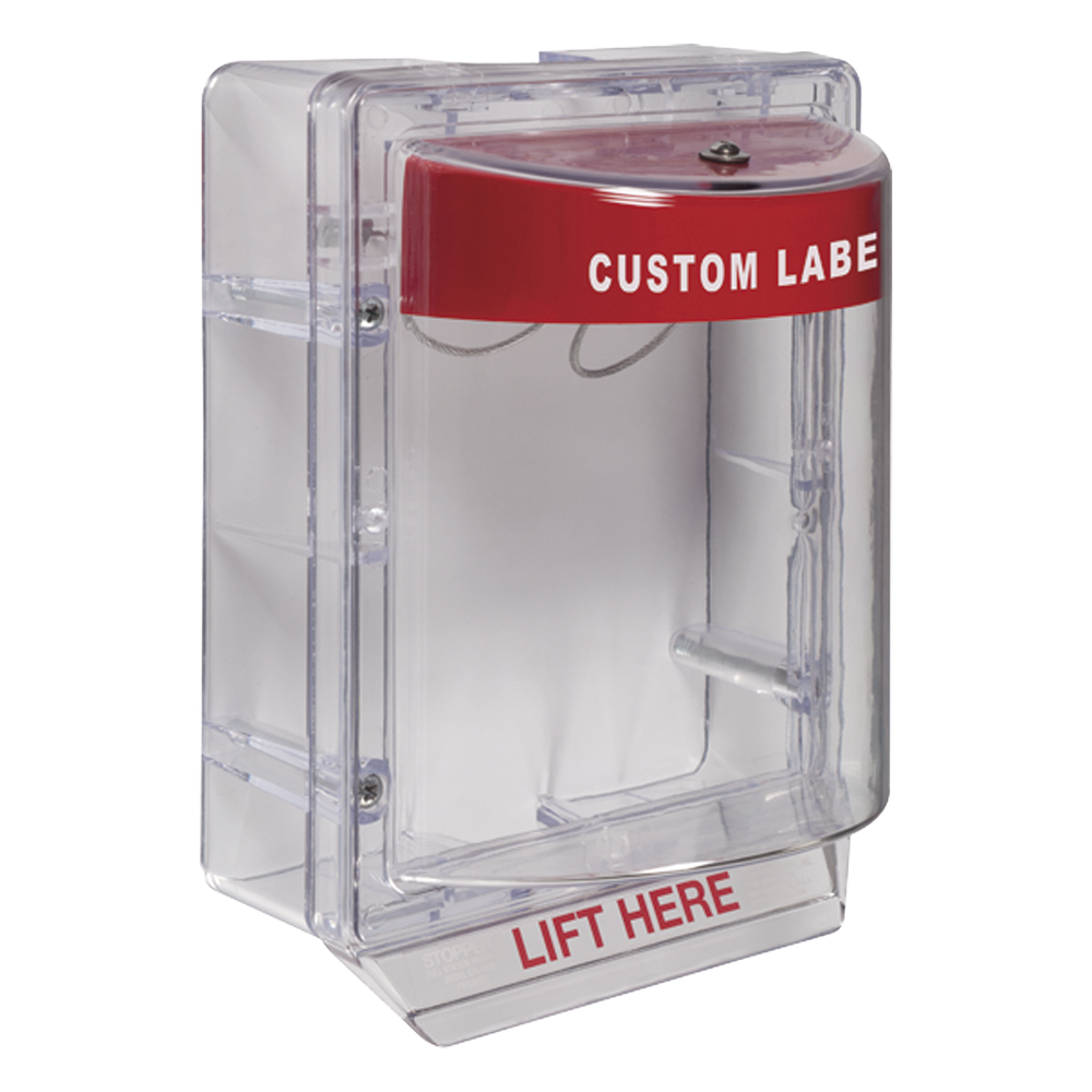 Cubierta Protectora Serie Stopper II® De Policarbonato, Con Bocina, Espaciador Transparente, Montaje en Superficie, Etiqueta Personalizada