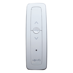 Control remoto 1 canal para motores de persiana Somfy con señal inalámbrica, instrucciones: sube, baja y detener, con posición favorita programada.