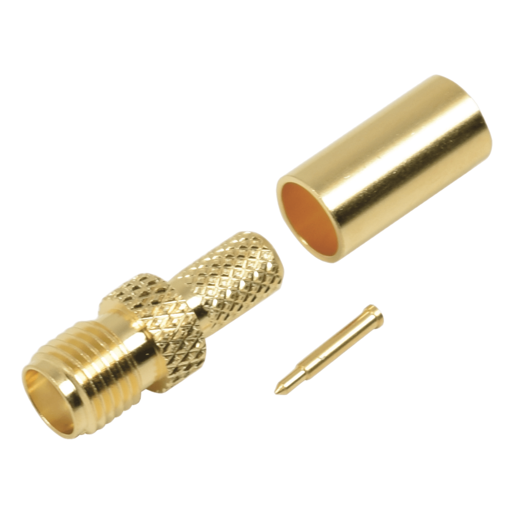 Conector SMA hembra inverso de anillo plegable para cable RG-58/U, Oro/ Oro Teflón.