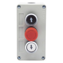 Botonera Triple con Boton de Stop Tipo Enclavado / Para Barreras Vehiculares, Operadores Corredizos y Abatibles.