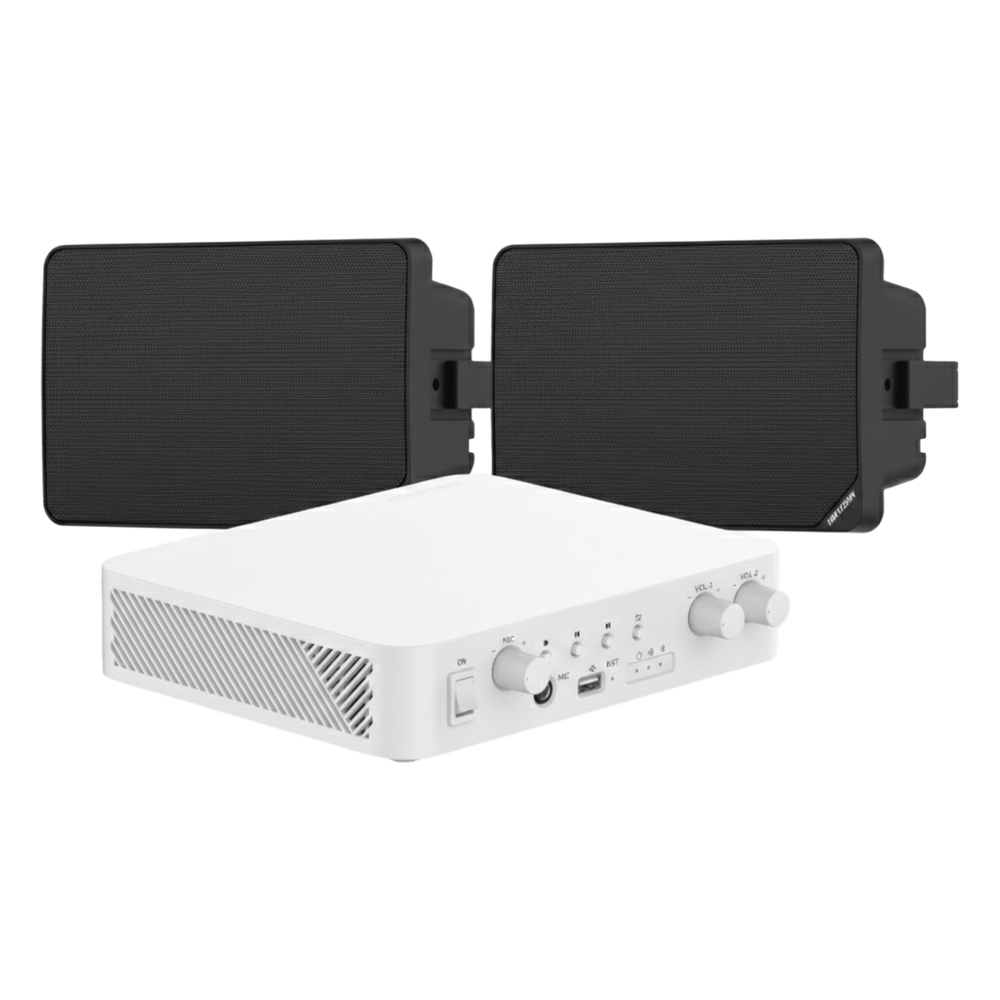 Kit de Audio | 70/100V | 2 Altavoces de pared | Bluetooth | Color Negro | Hik-Connect